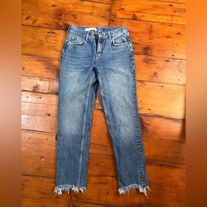 Pilcro & the letterpress medium wash straight leg frayed jeans women’s size 30